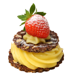 a vanilla cake with a strawberry 